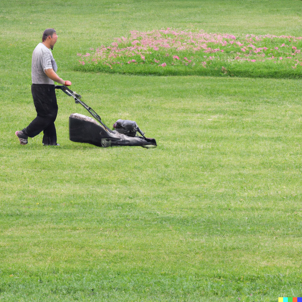 man mowing a lawn